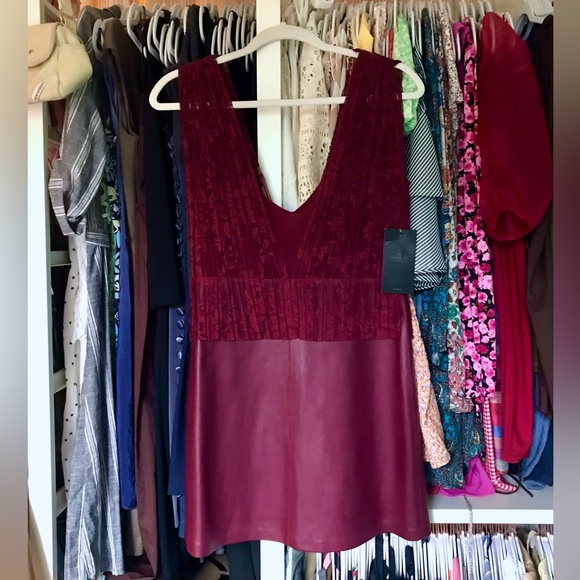 Zara Dresses & Skirts - NWT ZARA🌹🍷Burgundy Lace and Leather🌹🍷Cocktail Dress